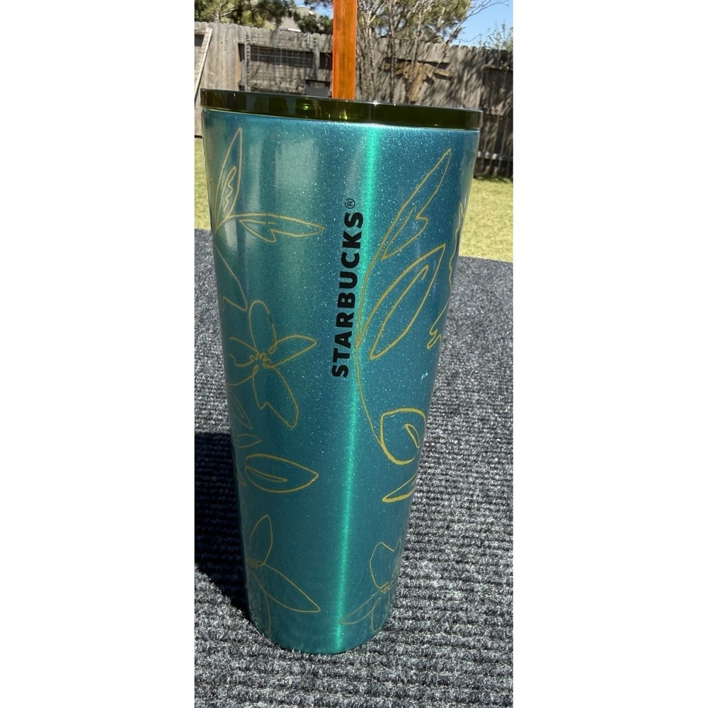STARBUCKS 2022 SPRING TEAL FLORAL STAINLESS STEEL COLD CUP TUMBLER 24 OZ. NEW